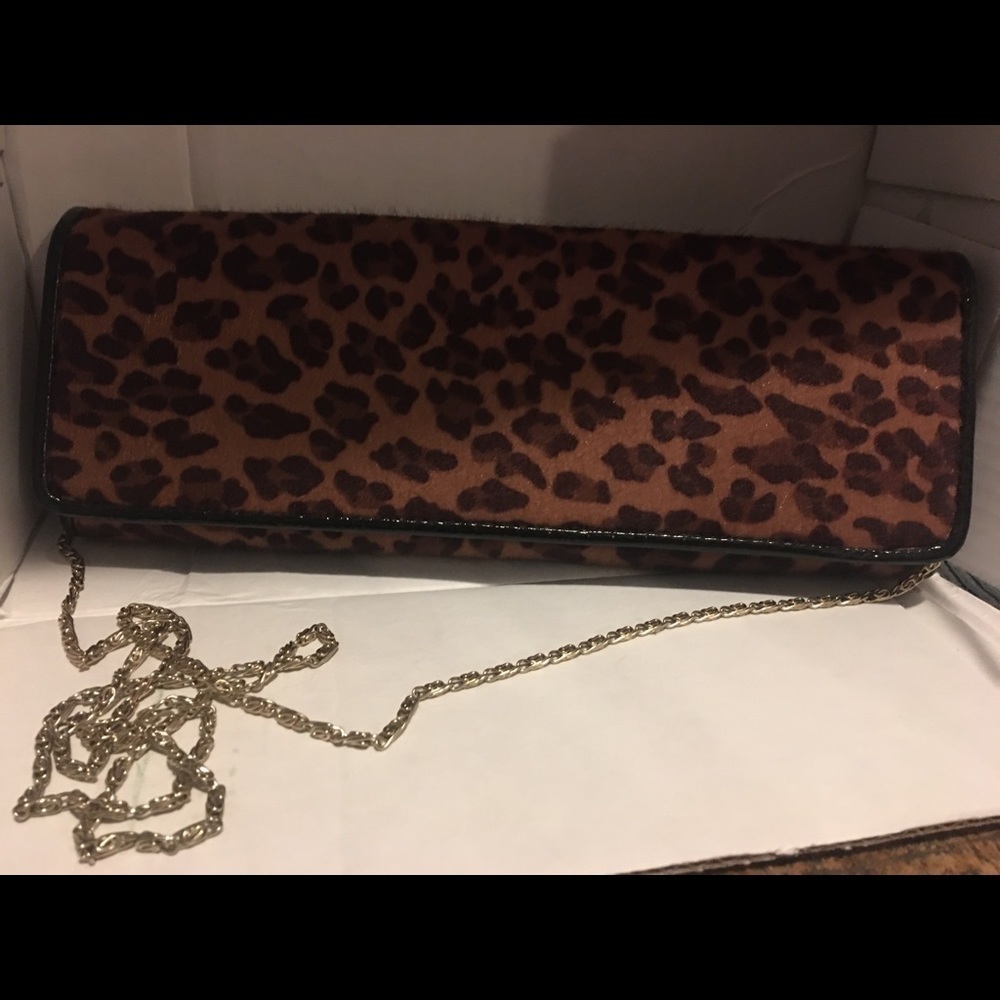 Party Clutch, Leopard Print, Brown & Black gold chain, clutch apt 9